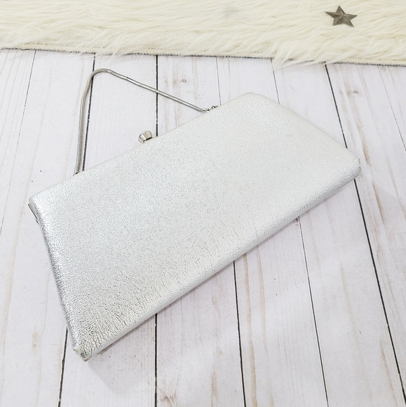 Vintage 60s 70s metallic silver clutch evening bag - Picture 3 of 8